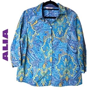 Alia Petites 100% Cotton Multicolor Paisley Shirt